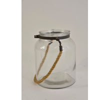 Windlicht glas helder met jute hengsel D16 H20/45cm