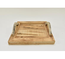 Square tray with handles, natural wood, 25x25x6cm