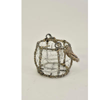 Mand gaas met waxineglas en riet hengsel grijs D9 H8/16cm