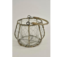 Mand gaas met glas en riet hengsel grijs D14 H13/25cm