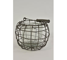 Draadmand met hengsel en glas grijs D12 H11/20cm