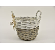 Oorpot grijs/wit met hartjes hanger ''S'' D18 H16cm