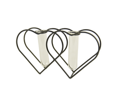 Metalen houder hart zwart met 2 reageerbuizen ''M'' 23x5x13cm