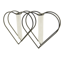 Metalen houder hart zwart met 2 reageerbuizen ''XL'' 30x5x20cm