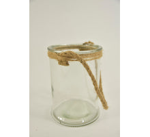 Windlicht glas met jute touw D12 H16,5cm