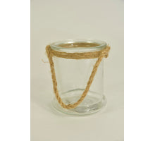 Windlichtje glas rond met jute touw D9 H10cm