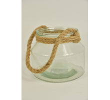 Glasvaas ''Mike'' rond met jute touw D16 H13cm