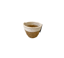 Mand zeegras/textiel naturel-wit D14 H12cm