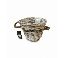Rieten mand met jute touw grijs D18 H14cm
