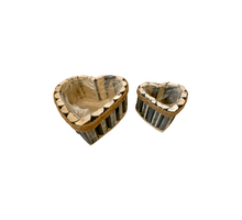 Set/2 houten planter Wall hartvorm grijs met touw 24x24x10cm/16x16x9cm