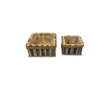 Set/2 houten planter Wall vierkant grijs met touw 22x22x10cm/16x16x9cm