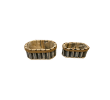 Set/2 houten planter Wall ovaal grijs met touw 28x18x10cm/21x13x9cm