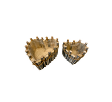 Set/2 houten planter Castle hartvorm grijs met touw 24x24x12cm/17x17x11cm