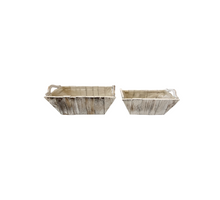 Set/2 houten bak David rechtoek oud-wit met handvaten 33x14x13cm/27x11x12cm