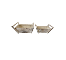 Set/2 houten bak David rechtoek oud-wit met handvaten 31x17,5x13cm/27x12x12cm