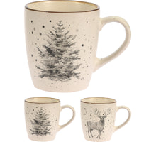 CUP TREE/Reindeer EARTHENWARE 10.5x7.7x9CM 200ML ASSORTED