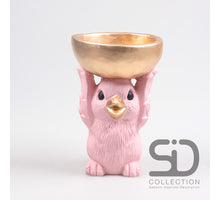 VOGEL MET SCHAAL CEMENT 22X14.5X22 CM ROSE