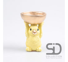 VOGEL MET SCHAAL CEMENT 14X9.5X14 CM GEEL