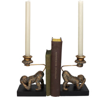 Set/2 Book Stand Monkey Polyresin Gold 28x8.5x19cm