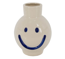 Aardewerk vaas smiley blauw 13x12,5x17cm