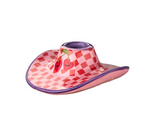 Aardewerk kaarsenstandaard cowboy hoed 12x10,5x4,5cm