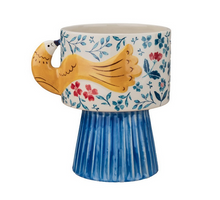 Aardewerk vaas floral bird blauw 19x15x19,6cm