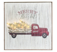 Schilderij kersttruck met verlichting 60x60x2,5cm