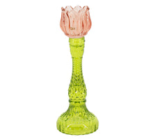 Waxinehouder tulp sandstone met groen D10 H29cm