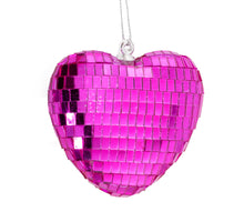 Kersthanger disco hart 6,5cm fuchsia